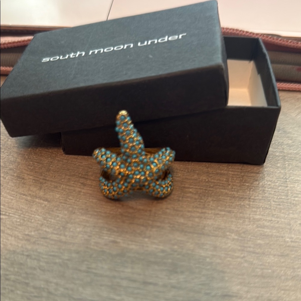South Moon Under Starfish Ring - Turquoise and Gold
